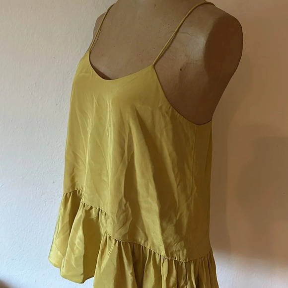Tibi sz 4 yellow tank with ruffle 100% silk great pre owned condition thin strap - Picture 4 of 7